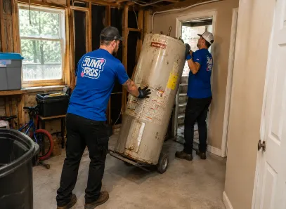 Junk pros workers removing water heater
